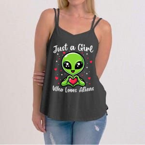 Just A Girl Who Loves Aliens Funny Alien Ufo Lover Women's Strappy Tank