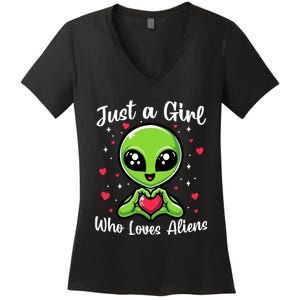 Just A Girl Who Loves Aliens Funny Alien Ufo Lover Women's V-Neck T-Shirt