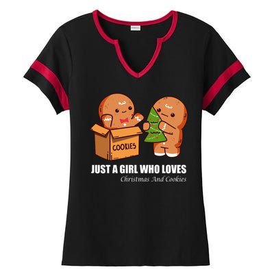 Just A Girl Who Loves Christmas And Cookies Ladies Halftime Notch Neck Tee