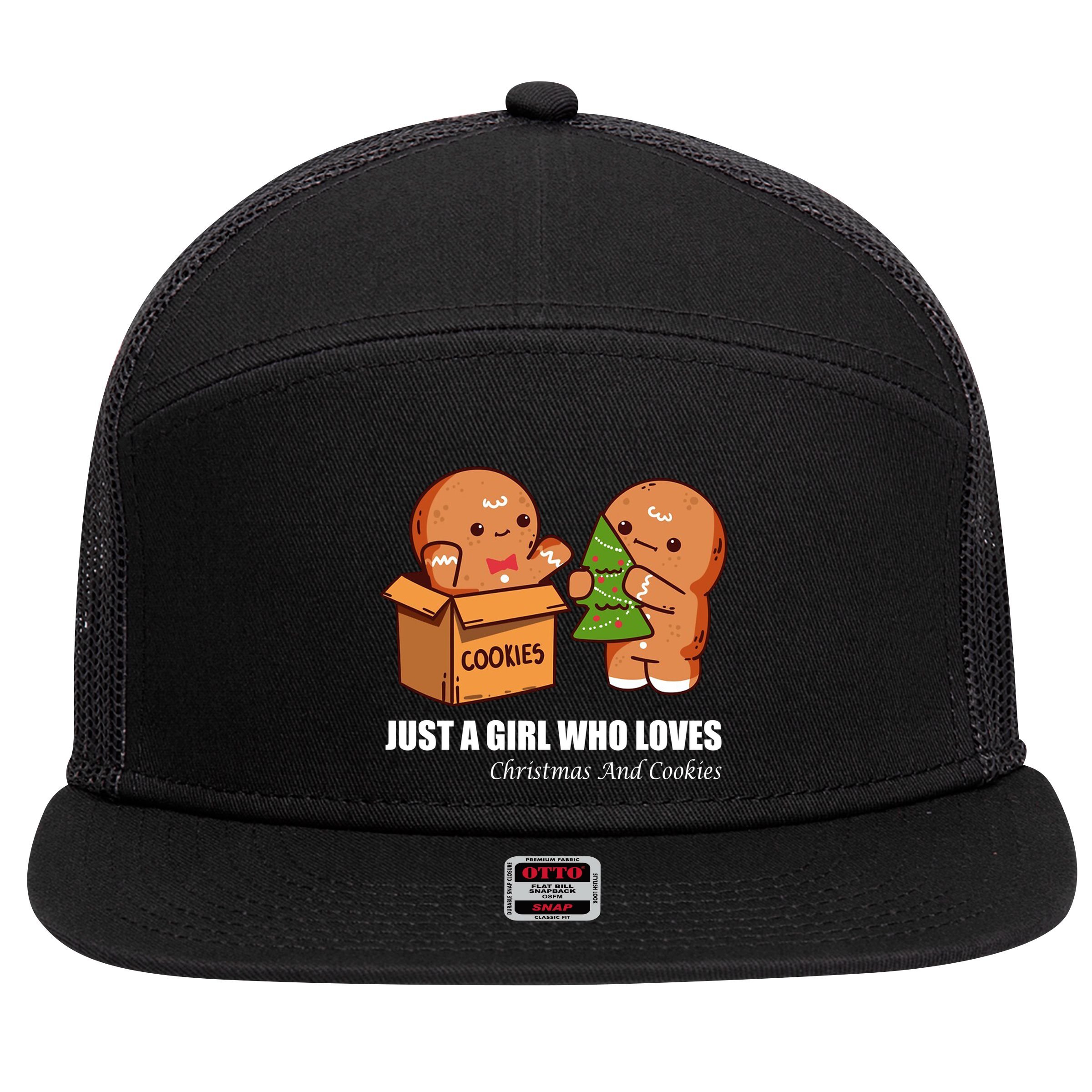Just A Girl Who Loves Christmas And Cookies 7 Panel Mesh Trucker Snapback Hat
