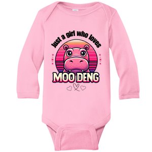 Just A Girl Who Loves Moo Deng Cute Baby Hippo Moo Deng Cute Baby Long Sleeve Bodysuit