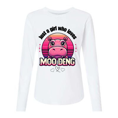 Just A Girl Who Loves Moo Deng Cute Baby Hippo Moo Deng Cute Womens Cotton Relaxed Long Sleeve T-Shirt