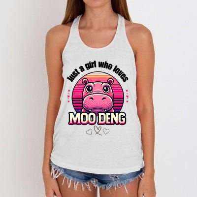 Just A Girl Who Loves Moo Deng Cute Baby Hippo Moo Deng Cute Women's Knotted Racerback Tank