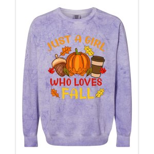 Just A Girl Who Loves Fall Pumpkin Spice Leaves Autumn Colorblast Crewneck Sweatshirt