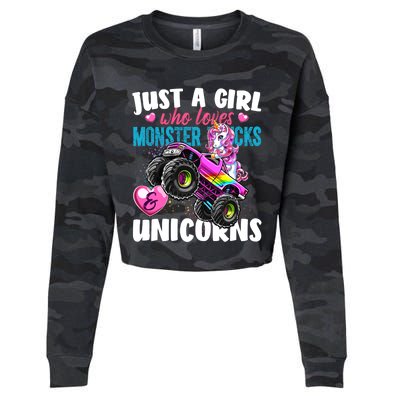 Just A Girl Who Loves Monster Trucks And Unicorns Gift Girls Gift Cropped Pullover Crew