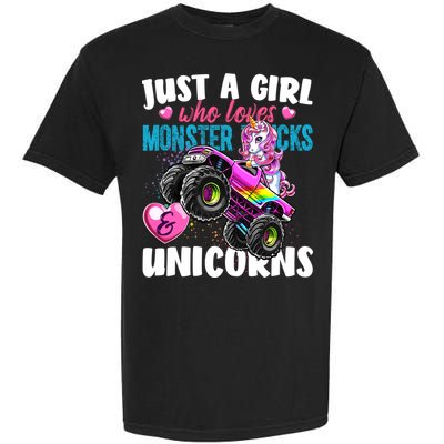Just A Girl Who Loves Monster Trucks And Unicorns Gift Girls Gift Garment-Dyed Heavyweight T-Shirt
