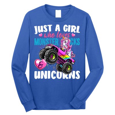 Just A Girl Who Loves Monster Trucks And Unicorns Gift Girls Gift Long Sleeve Shirt