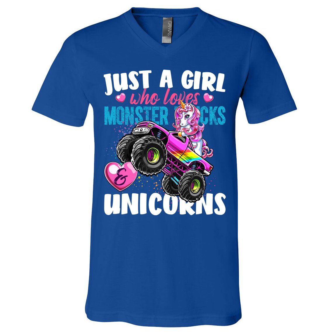 Just A Girl Who Loves Monster Trucks And Unicorns Gift Girls Gift V-Neck T-Shirt