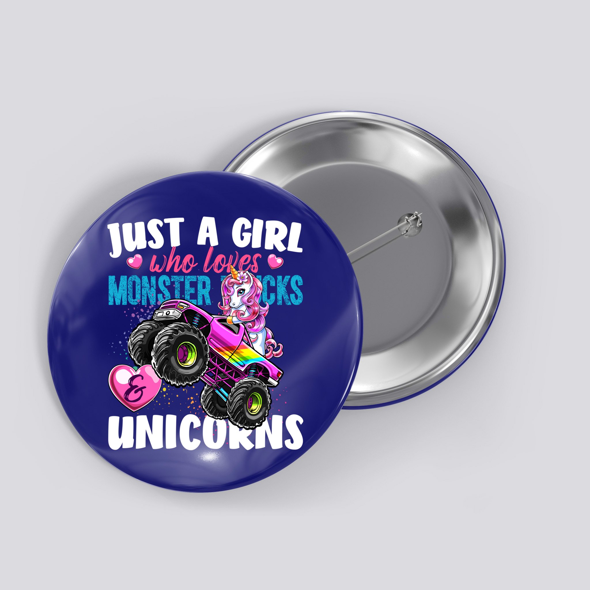 Just A Girl Who Loves Monster Trucks And Unicorns Gift Girls Gift Button