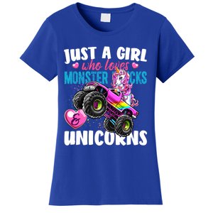 Just A Girl Who Loves Monster Trucks And Unicorns Gift Girls Gift Women's T-Shirt