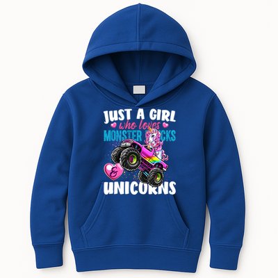 Just A Girl Who Loves Monster Trucks And Unicorns Gift Girls Gift Kids Hoodie