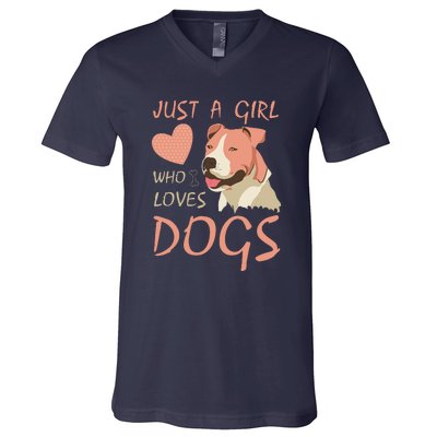 Just A Girl Who Loves Dogs Funny Puppy V-Neck T-Shirt