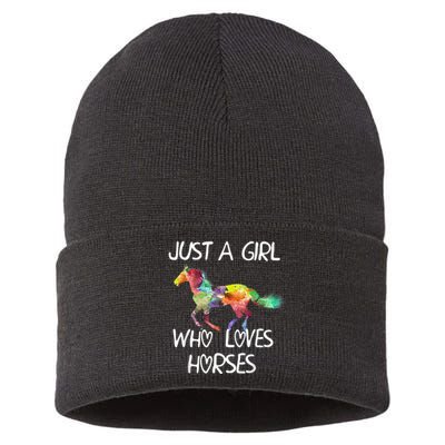 Just A Girl Who Loves Horses Cute Beautiful Horse Sustainable Knit Beanie