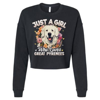 Just A Girl Who Loves Great Pyrenees Dog Floral Women Cropped Pullover Crew
