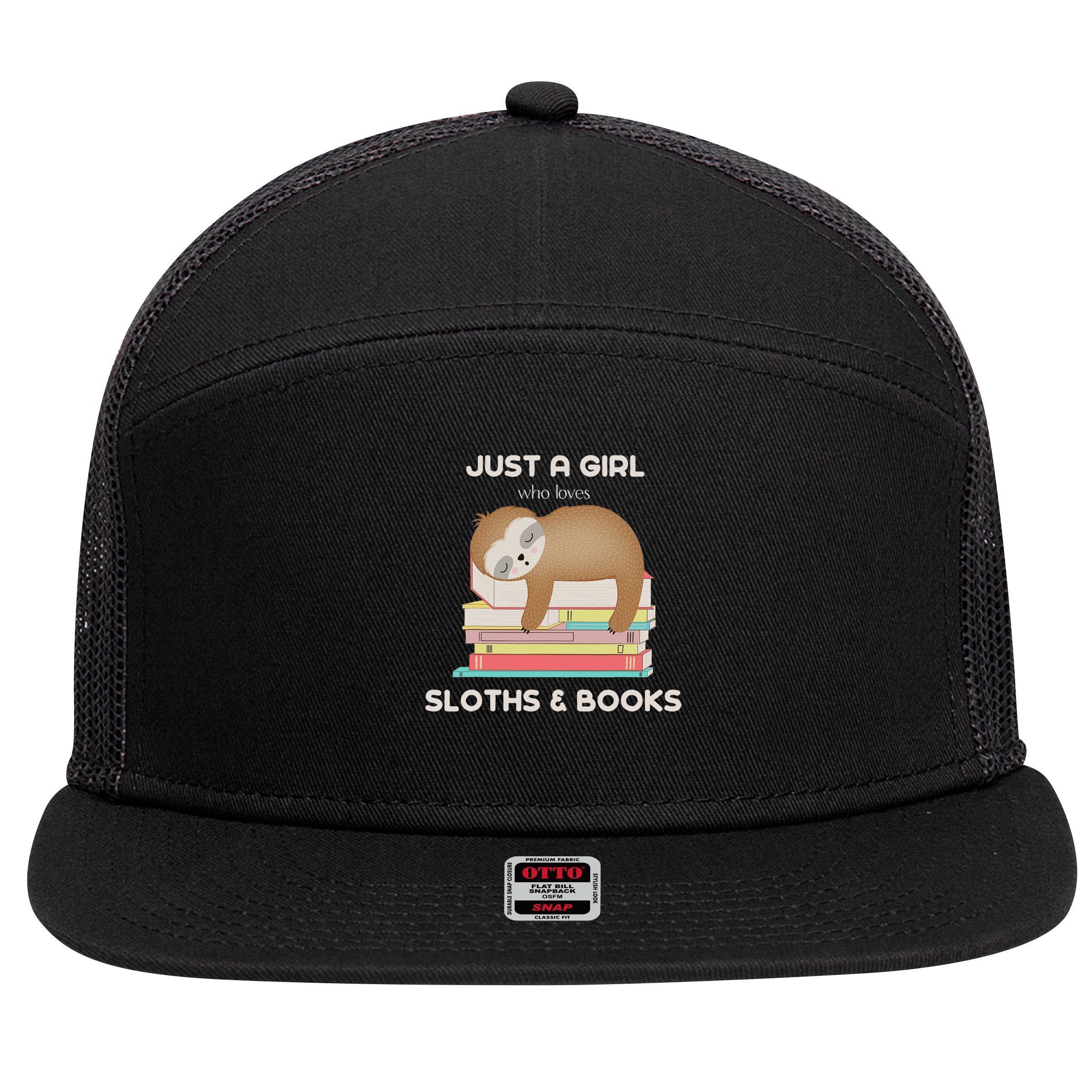 Just A Girl Who Loves Sloths And Books Reader 7 Panel Mesh Trucker Snapback Hat