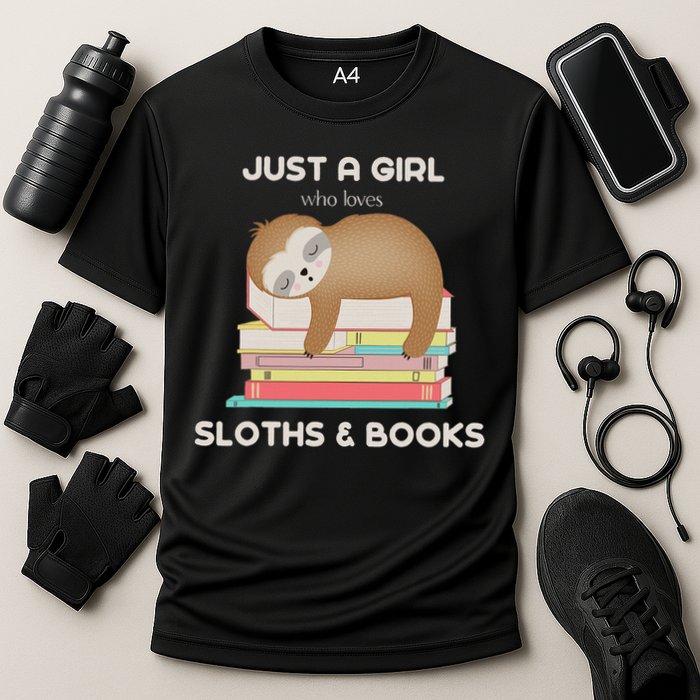 Just A Girl Who Loves Sloths And Books Reader Cooling Performance Crew T-Shirt