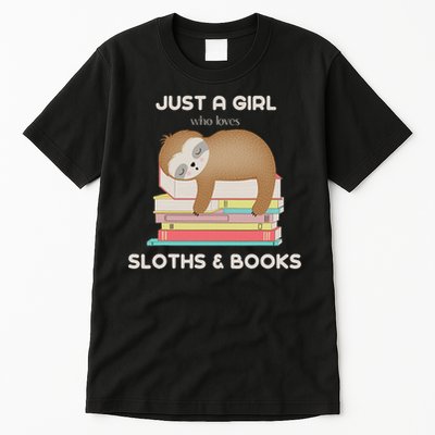 Just A Girl Who Loves Sloths And Books Reader Tall T-Shirt