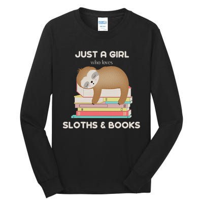 Just A Girl Who Loves Sloths And Books Reader Tall Long Sleeve T-Shirt