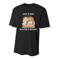 Just A Girl Who Loves Sloths And Books Reader Youth Performance Sprint T-Shirt
