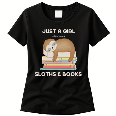 Just A Girl Who Loves Sloths And Books Reader Womens T-Shirt