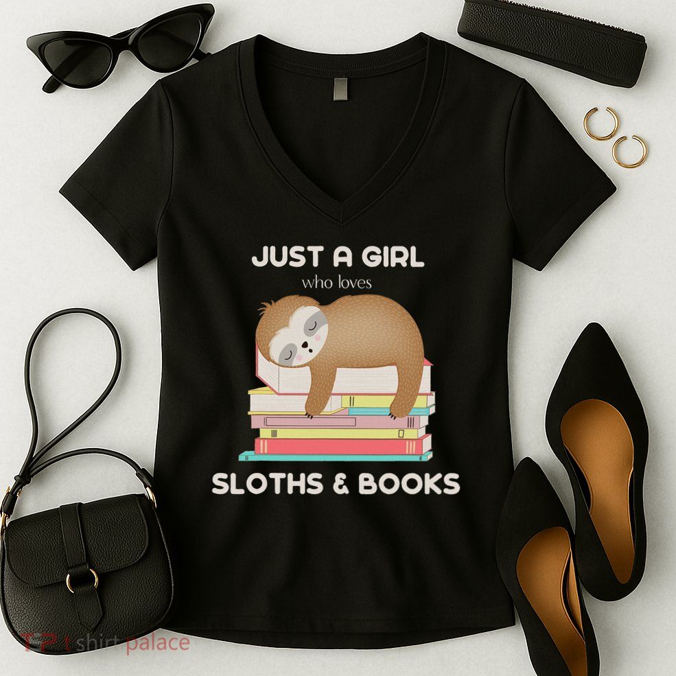 Just A Girl Who Loves Sloths And Books Reader Women's V-Neck T-Shirt