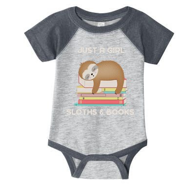 Just A Girl Who Loves Sloths And Books Reader Infant Baby Jersey Bodysuit