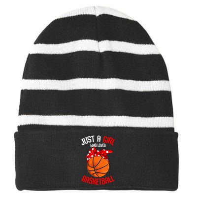 Just A Girl Who Loves Basketball Girl Striped Beanie with Solid Band