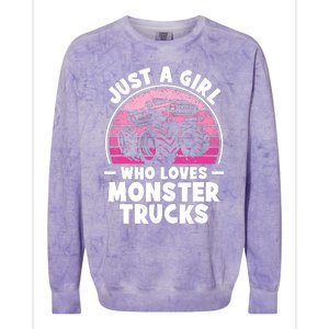 Just A Girl Who Loves Monster Trucks Funny Monster Truck Colorblast Crewneck Sweatshirt