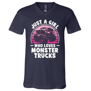 Just A Girl Who Loves Monster Trucks Funny Monster Truck V-Neck T-Shirt