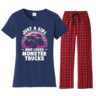 Just A Girl Who Loves Monster Trucks Funny Monster Truck Women's Flannel Pajama Set