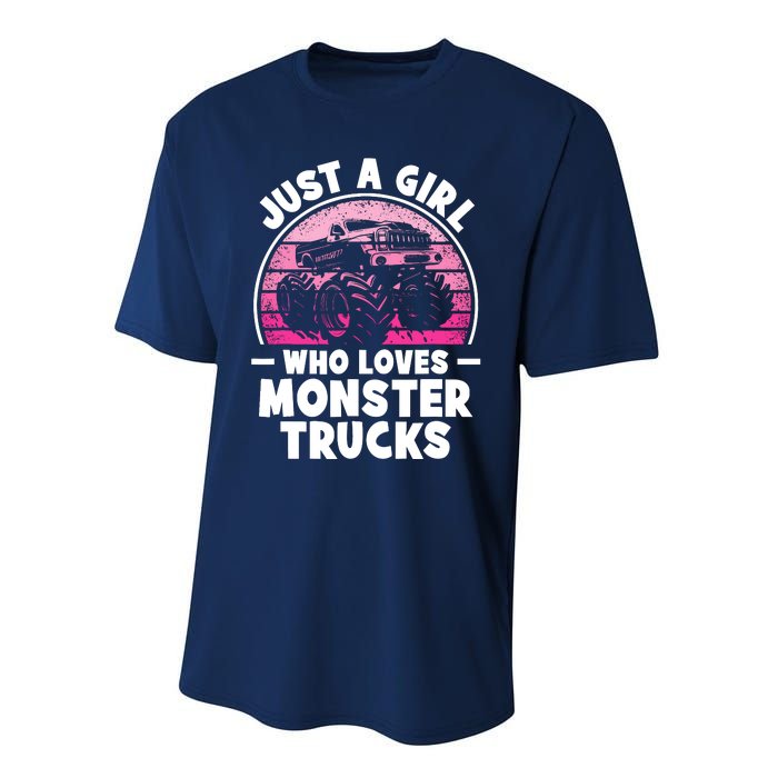 Just A Girl Who Loves Monster Trucks Funny Monster Truck Performance Sprint T-Shirt