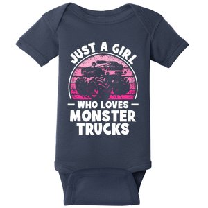 Just A Girl Who Loves Monster Trucks Funny Monster Truck Baby Bodysuit