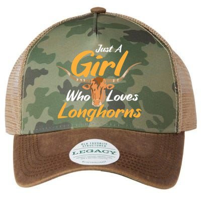 Just A Girl Who Loves Longhorn Funny Texas Longhorn Cow Legacy Tie Dye Trucker Hat