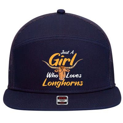 Just A Girl Who Loves Longhorn Funny Texas Longhorn Cow 7 Panel Mesh Trucker Snapback Hat