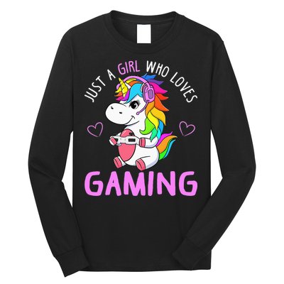Just A Girl Who Loves Gaming Cute Gamer Unicorn Gift Women Long Sleeve Shirt