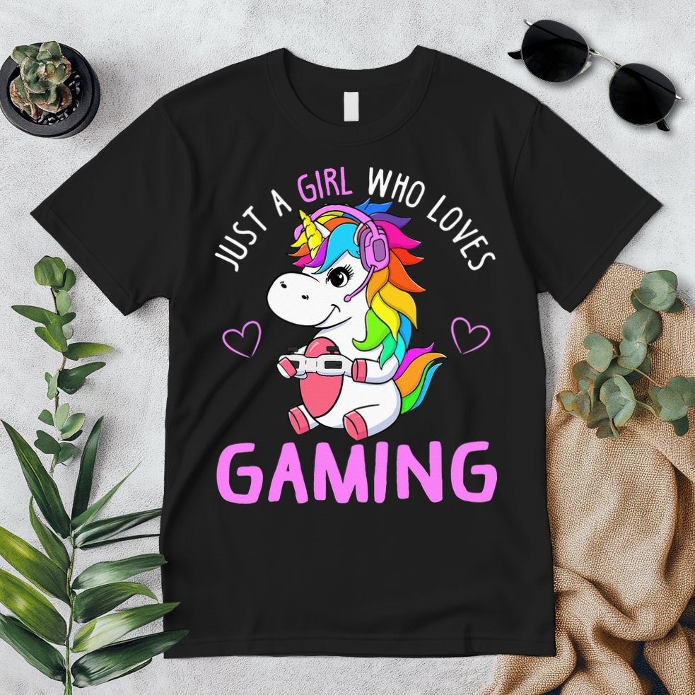 Just A Girl Who Loves Gaming Cute Gamer Unicorn Gift Women Premium T-Shirt
