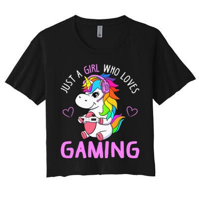 Just A Girl Who Loves Gaming Cute Gamer Unicorn Gift Women Crop Top