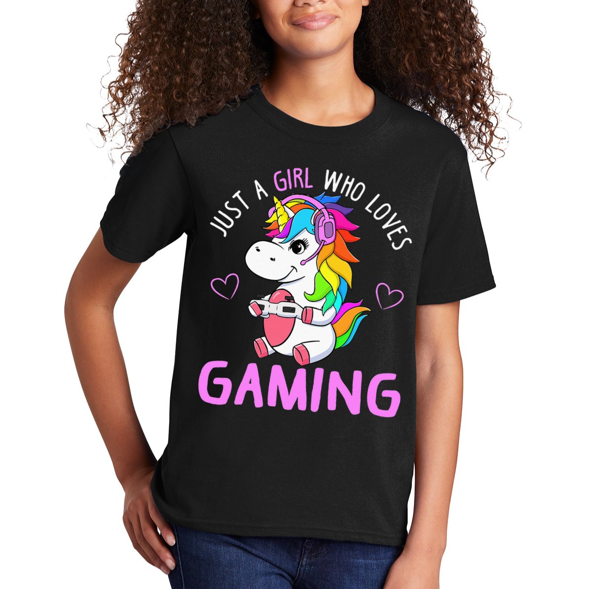 Just A Girl Who Loves Gaming Cute Gamer Unicorn Gift Women Kids T-Shirt