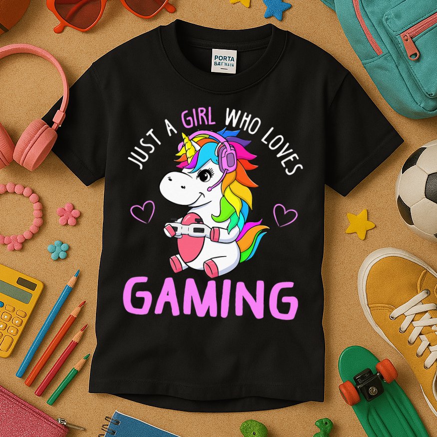 Just A Girl Who Loves Gaming Cute Gamer Unicorn Gift Women Kids T-Shirt