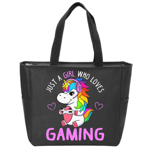 Just A Girl Who Loves Gaming Cute Gamer Unicorn Gift Women Zip Tote Bag