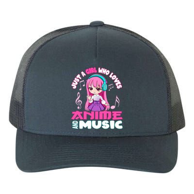 just a girl who loves anime and music chibi graphic Yupoong Adult 5-Panel Trucker Hat