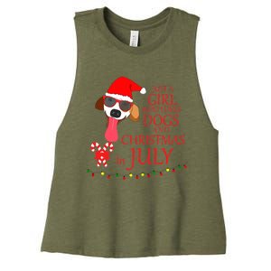 Just a Girl Who loves Dogs and Christmas in July Summer Gift Women's Racerback Cropped Tank