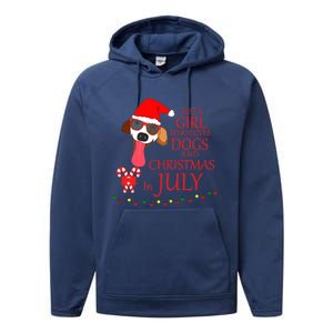 Just a Girl Who loves Dogs and Christmas in July Summer Gift Performance Fleece Hoodie