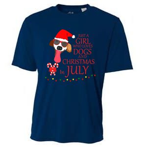 Just a Girl Who loves Dogs and Christmas in July Summer Gift Cooling Performance Crew T-Shirt