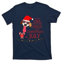 Just a Girl Who loves Dogs and Christmas in July Summer Gift T-Shirt