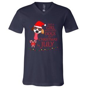 Just a Girl Who loves Dogs and Christmas in July Summer Gift V-Neck T-Shirt