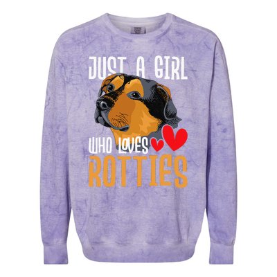 Just A Girl Who Loves Rotties Rottweiler Dog Owner Puppy Colorblast Crewneck Sweatshirt