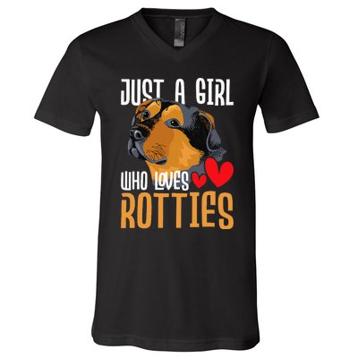 Just A Girl Who Loves Rotties Rottweiler Dog Owner Puppy V-Neck T-Shirt