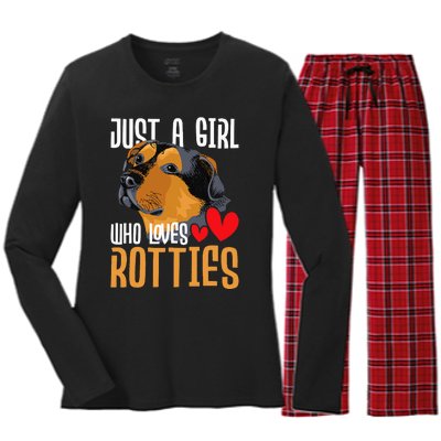 Just A Girl Who Loves Rotties Rottweiler Dog Owner Puppy Women's Long Sleeve Flannel Pajama Set 