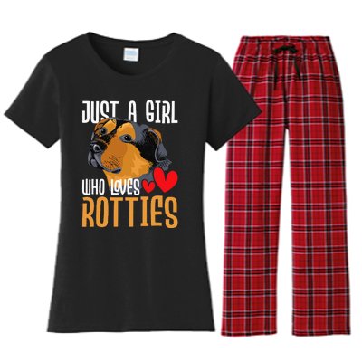 Just A Girl Who Loves Rotties Rottweiler Dog Owner Puppy Women's Flannel Pajama Set